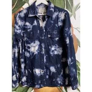 Current Elliot Size 2 Medium Blue Tie Dye Button Front Long Sleeve Shirt
